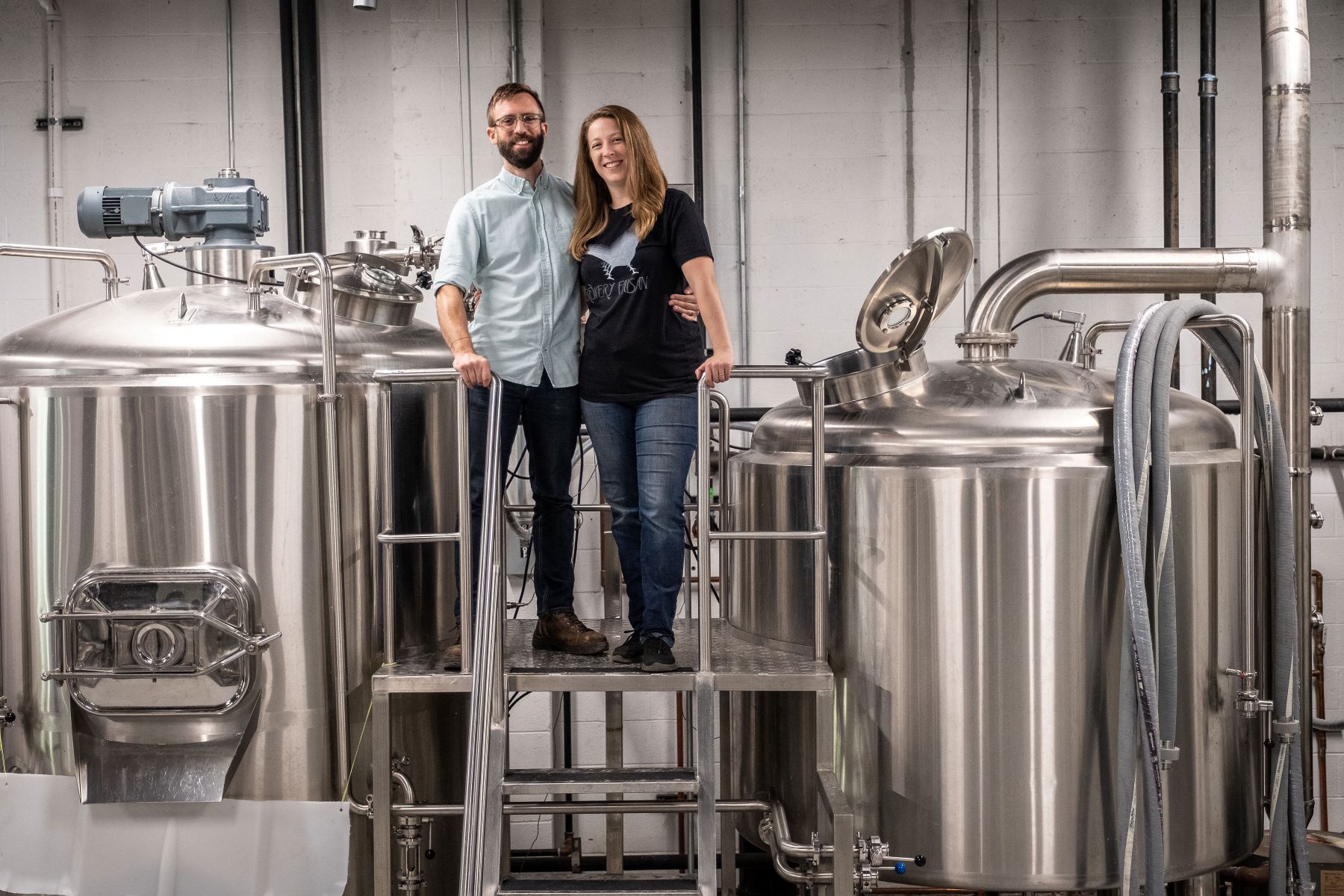 Rachel and Paul atop the brewhouse.
